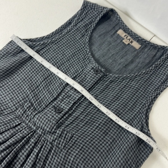 FLAX Sz P (4/6) Dress Gingham Linen Scoop Neck Sleeveless Black/Gray Lagenlook - Picture 5 of 11
